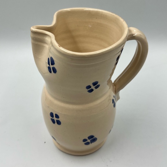 Hand Turned Country White Pottery Pitcher with Bluel Design - Picture 2 of 5